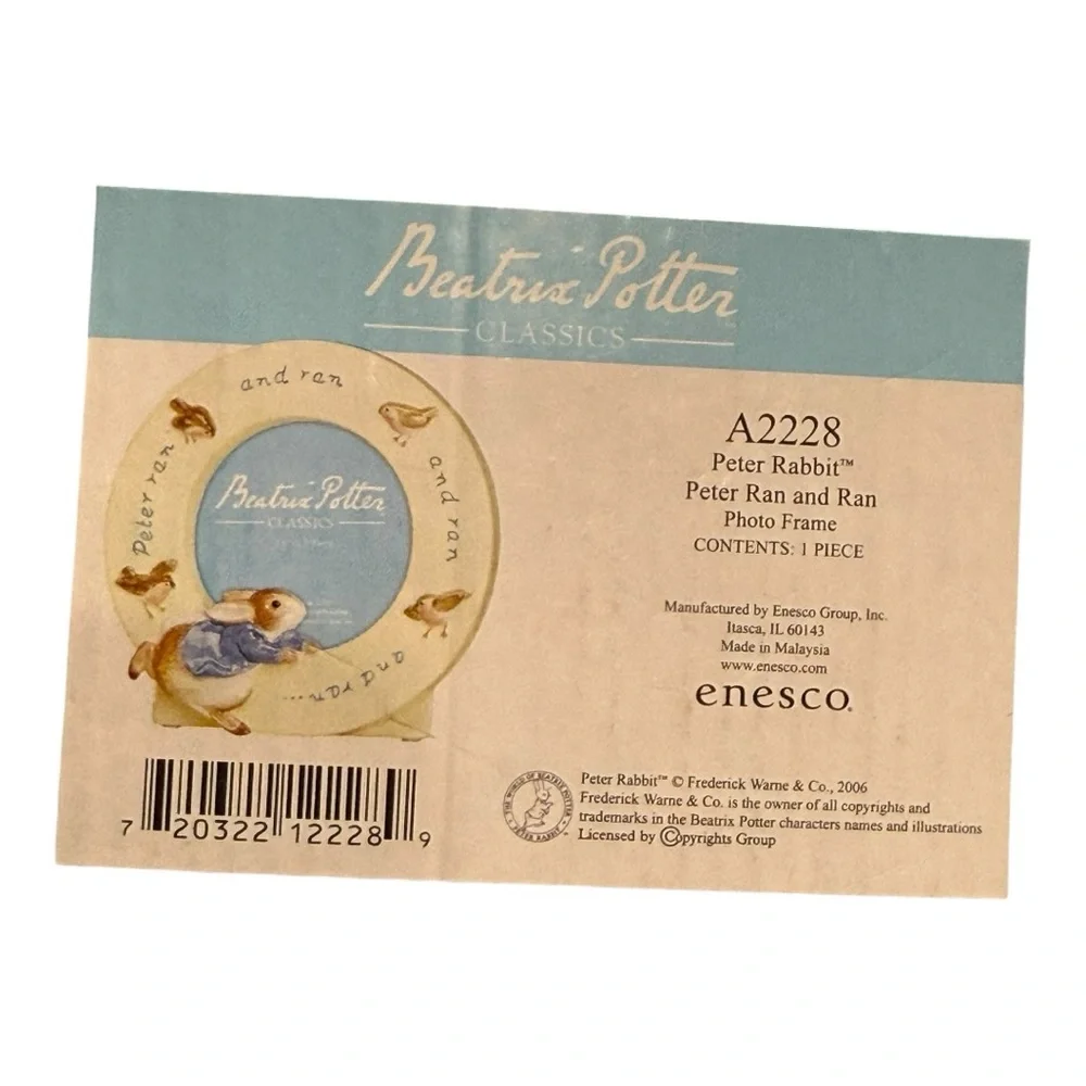 Beatrix Potter Peter Ran and Ran Peter Rabbit Ceramic Photo Frame by Enesco